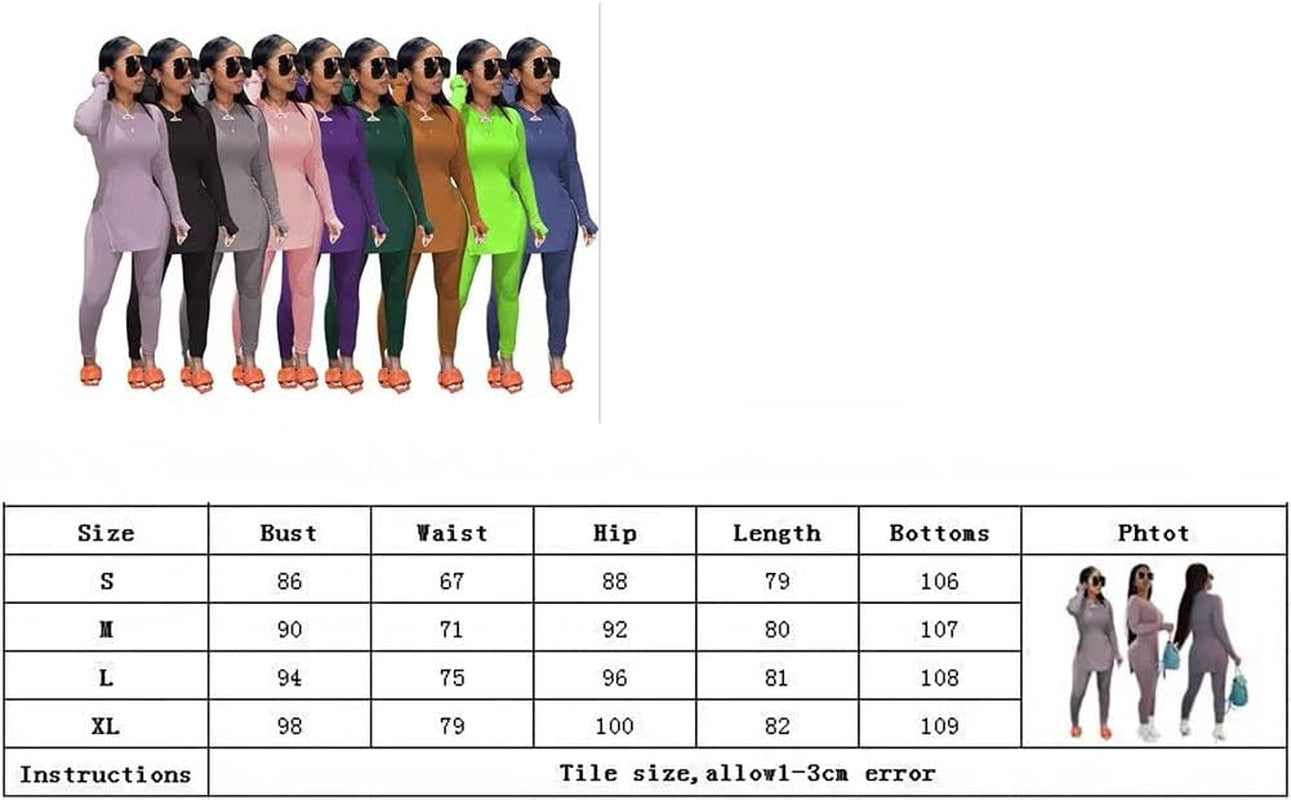 2 Piece Outfits for Women Lounge Sets - Track Suits for Women Set Long Sleeve Casual Side Slit Tops and Bodycon Skinny Long Pants Jogger Sets for Women 2 Piece Workout Sets Tracksuit Blue, M