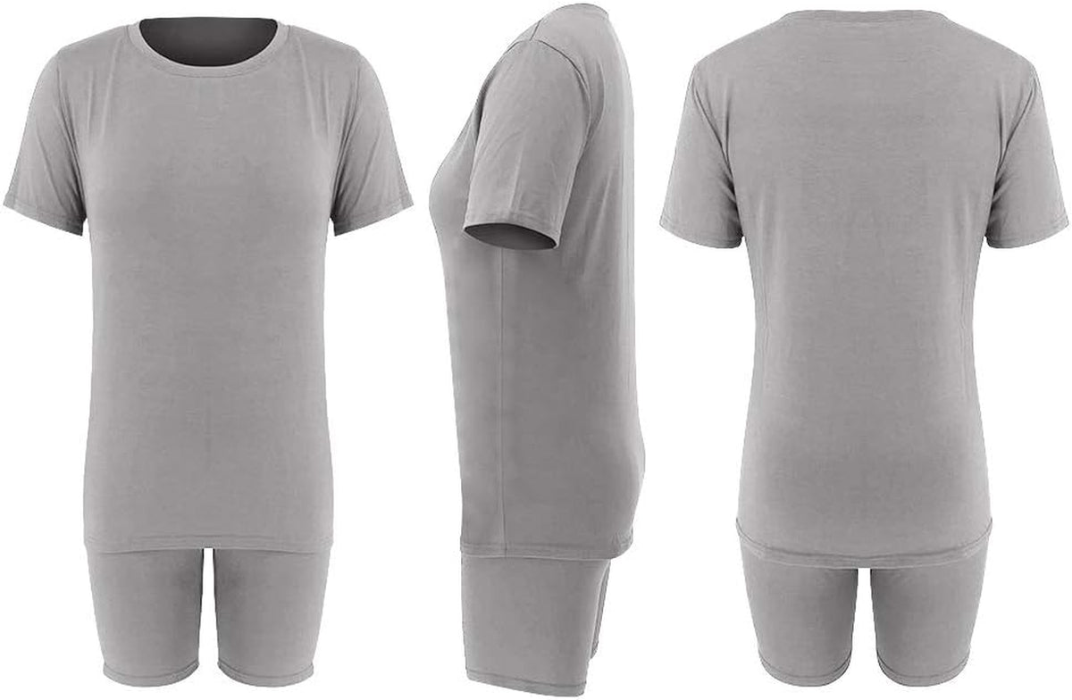 Women'S 2 Piece Casual Fashion Sports Solid Color Suit Short Sleeve Top and Pants Set Sweatshirt