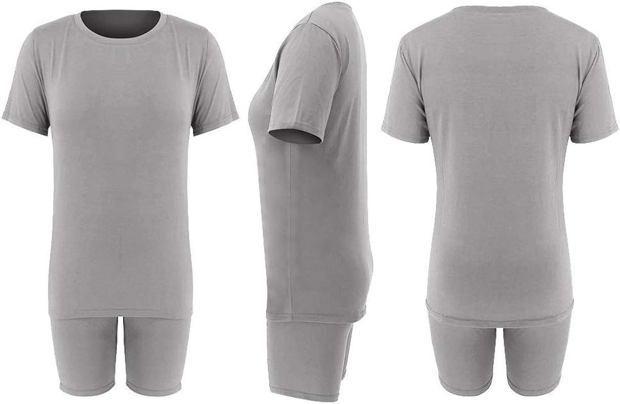 Women'S 2 Piece Casual Fashion Sports Solid Color Suit Short Sleeve Top and Pants Set Sweatshirt