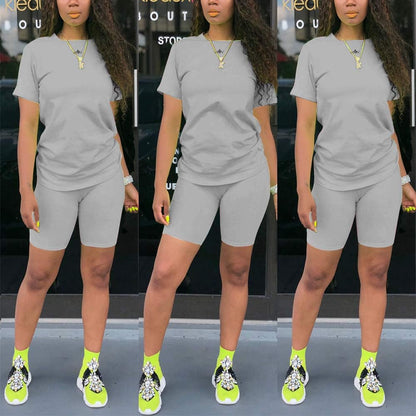 Women'S 2 Piece Casual Fashion Sports Solid Color Suit Short Sleeve Top and Pants Set Sweatshirt