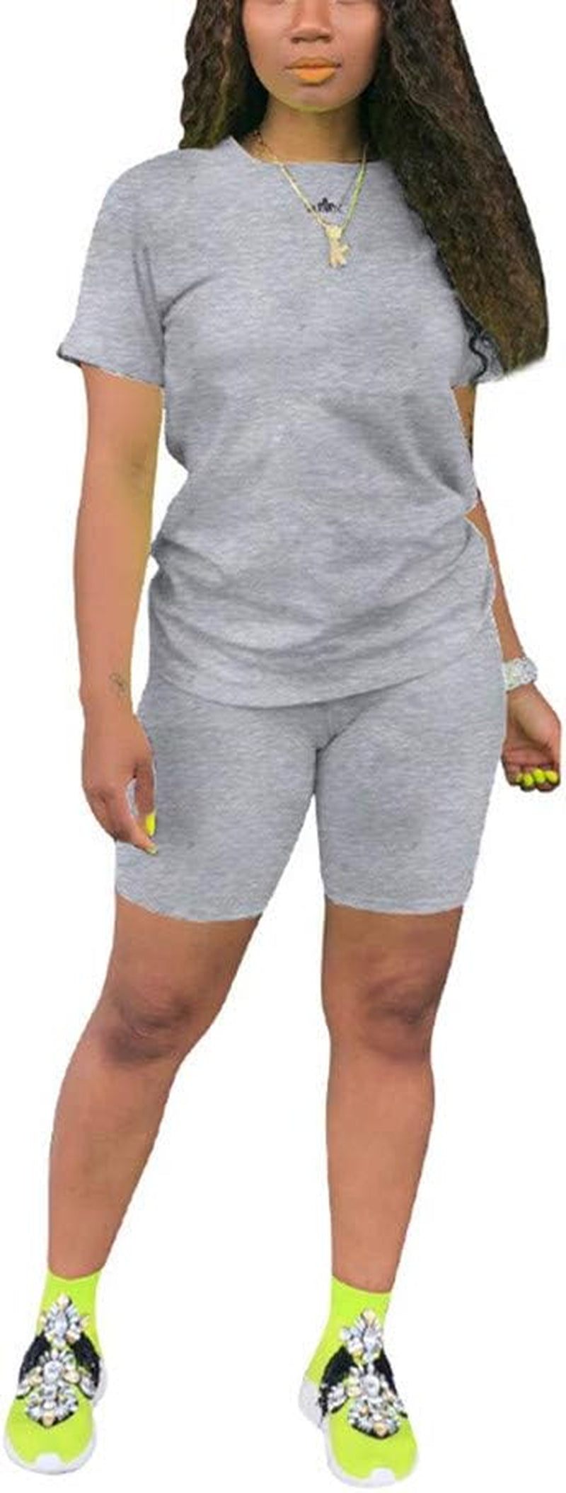 Women'S 2 Piece Casual Fashion Sports Solid Color Suit Short Sleeve Top and Pants Set Sweatshirt