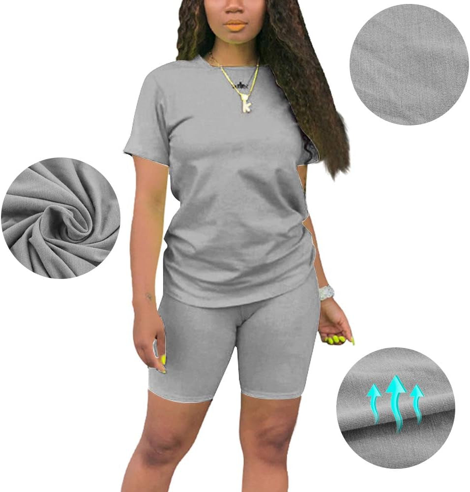Women'S 2 Piece Casual Fashion Sports Solid Color Suit Short Sleeve Top and Pants Set Sweatshirt