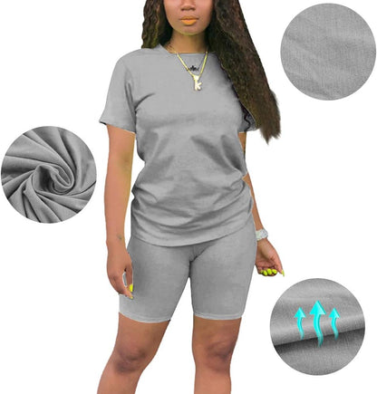 Women'S 2 Piece Casual Fashion Sports Solid Color Suit Short Sleeve Top and Pants Set Sweatshirt
