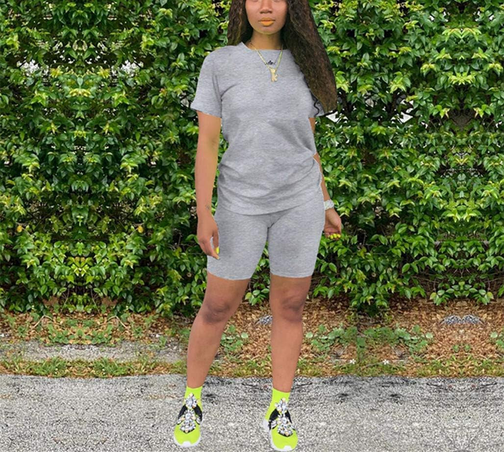 Women'S 2 Piece Casual Fashion Sports Solid Color Suit Short Sleeve Top and Pants Set Sweatshirt