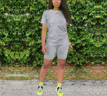 Women'S 2 Piece Casual Fashion Sports Solid Color Suit Short Sleeve Top and Pants Set Sweatshirt